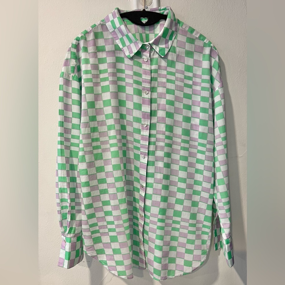 MNG Green and Purple Checkered Top